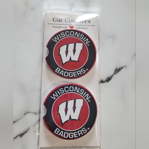 Wisconsin Badgers Set Of 2 Ceramic Car Coasters - Picture 5 of 5